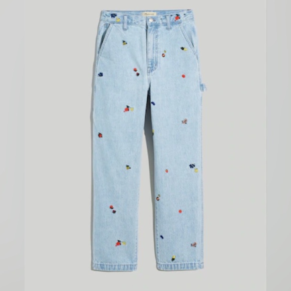 Madewell Baggy Straight Carpenter Jeans: Fruit Embroidered Edition size 23